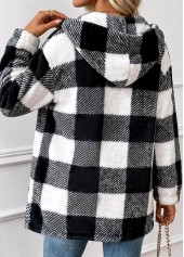 Black Tummy Coverage Plaid Long Sleeve Hooded Coat 2