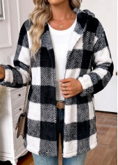 Black Tummy Coverage Plaid Long Sleeve Hooded Coat 4