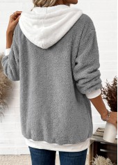 Light Grey Lace Up Long Sleeve Hooded Coat 2