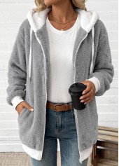 Light Grey Lace Up Long Sleeve Hooded Coat 6