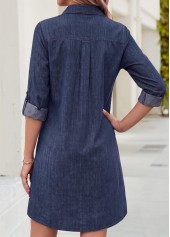 Denim Blue Short Patch Pocket Long Sleeve Dress 2