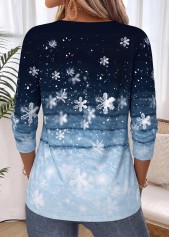 Christmas Multi Color Snowflake Print Tummy Coverage T Shirt 2