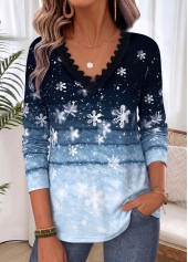 Christmas Multi Color Snowflake Print Tummy Coverage T Shirt
