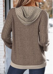 Dark Camel Kangaroo Pocket Long Sleeve Split Neck Hoodie 2