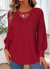 Deep Red Lace Up Long Sleeve T Shirt