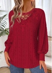 Deep Red Lace Up Long Sleeve T Shirt 3