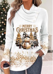 Christmas White Curved Hem Long Sleeve T Shirt