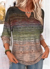 Multi Color Tribal Print Beaded Long Sleeve T Shirt 3