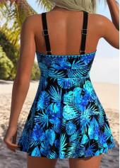 Blue Leaf Print High Stretch Scoop Neck Tankini Set 2