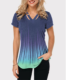 Dazzle Color Cutout Neckline Short Sleeve T Shirt