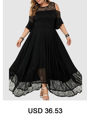 Lace Panel Cold Shoulder High Waist Plus Size Dress