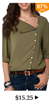 Roll Sleeve Button Detail Army Green Blouse